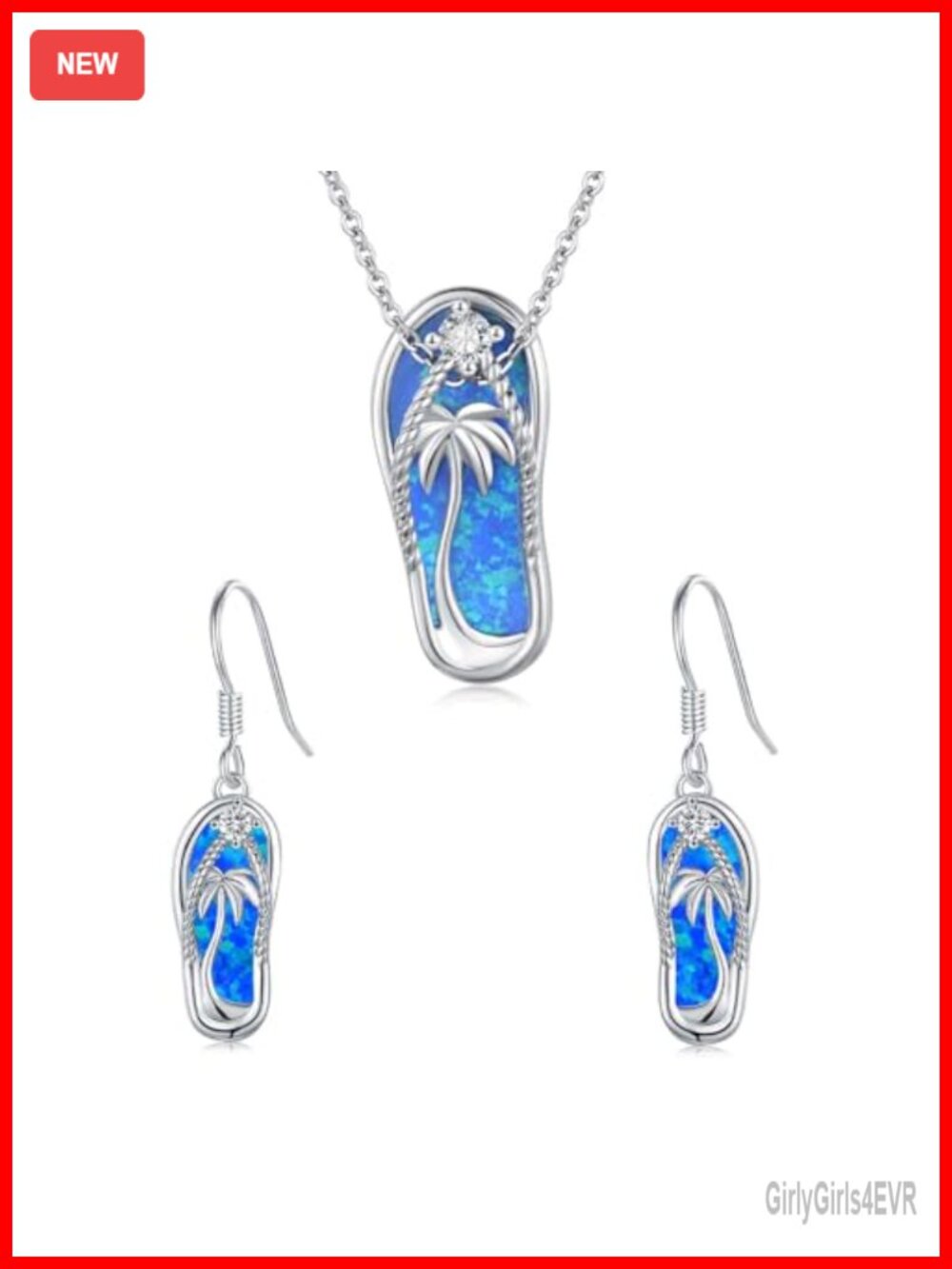 Opal Sterling Silver Flip Flops Necklace Earrings Set Beach Jewelry